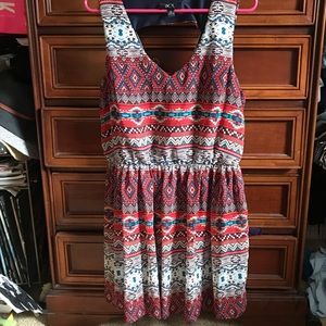 Tribal Print Sleeveless Dress with Keyhole Back